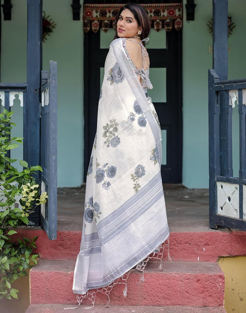 Vasthrlay Womens Printed Unstitched Light Green Saree
