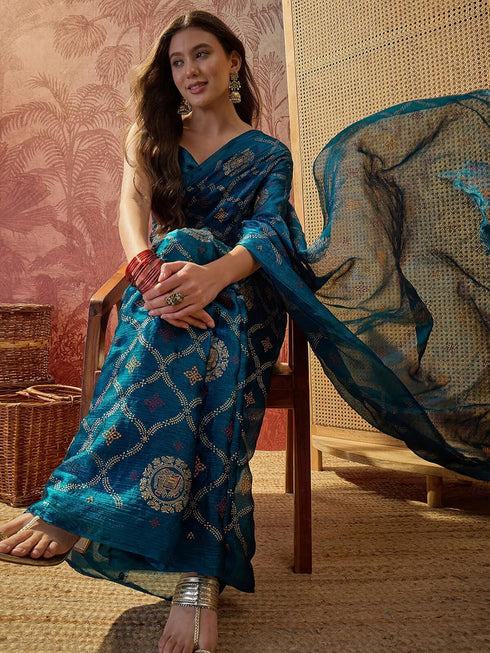 Vasthrlay Chiffon Printed Unstitched Black Saree