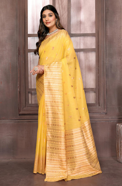 Vasthrlay Yellow Cotton Saree