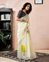 Vasthrlay Womens Printed Off White And Yellow Saree With Unstitched Blouse Piece