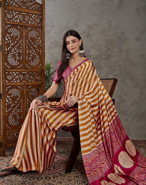 Vasthrlay Printed Tassels Unstitched Maroon Saree