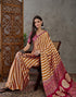 Vasthrlay Printed Tassels Mustard | Beige Saree With Unstitched Blouse Piece