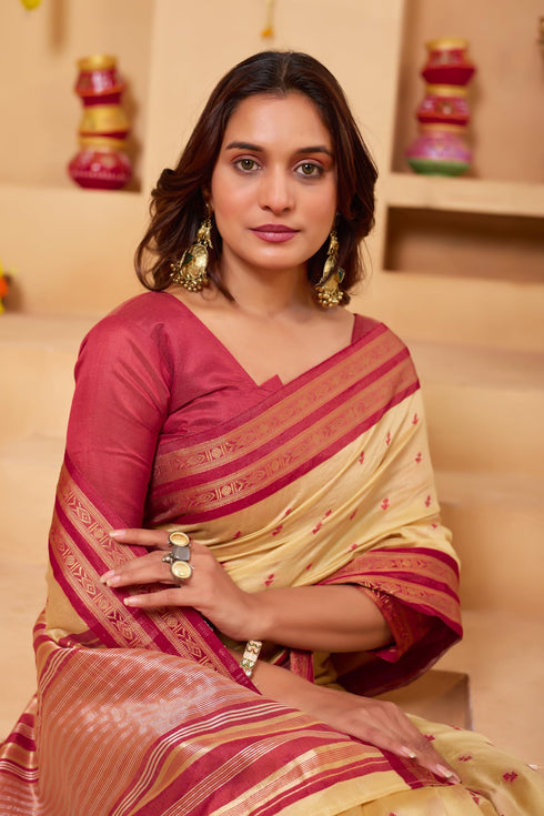 Vasthrlay Orange Jacquard Unstitched Saree