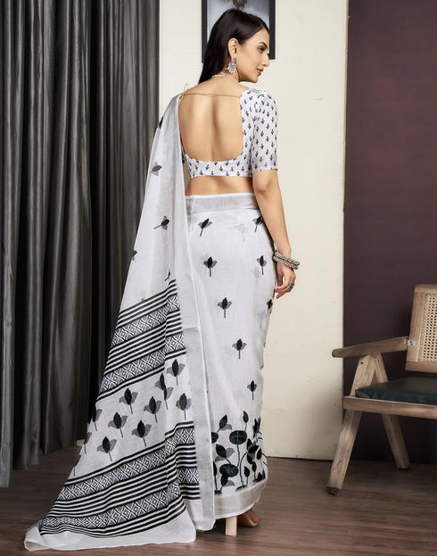Vasthrlay Special Printed Unstitched Beige Saree