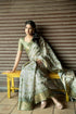 Vasthrlay Sage Green Abstract Print Polyester Saree With Zari Border And Unstitched Blouse Piece