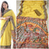 Vasthrlay Kalamkari Printed Yellow Saree with Border Cotton-Linen Blend Traditional Folk Art Motifs