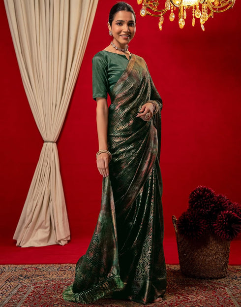 Vasthrlay Chiffon Printed Unstitched Black Saree