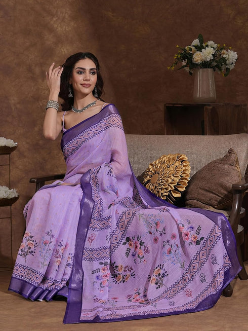 Vasthrlay Weaving Printed Beige Saree
