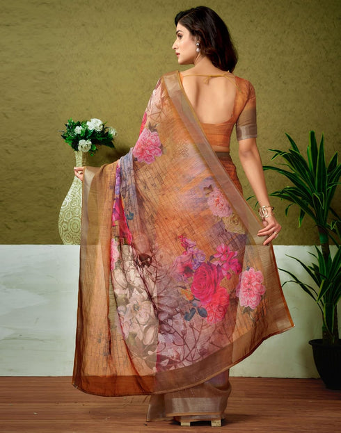 Vasthrlay Chanderi Printed Unstitched Blue Saree