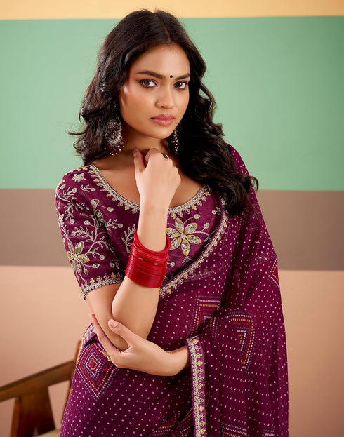 Vasthrlay Georgette Embroidery Unstitched Dark Green Saree