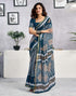 Vasthrlay Womens Printed Rama Blue Saree With Unstitched Blouse Piece