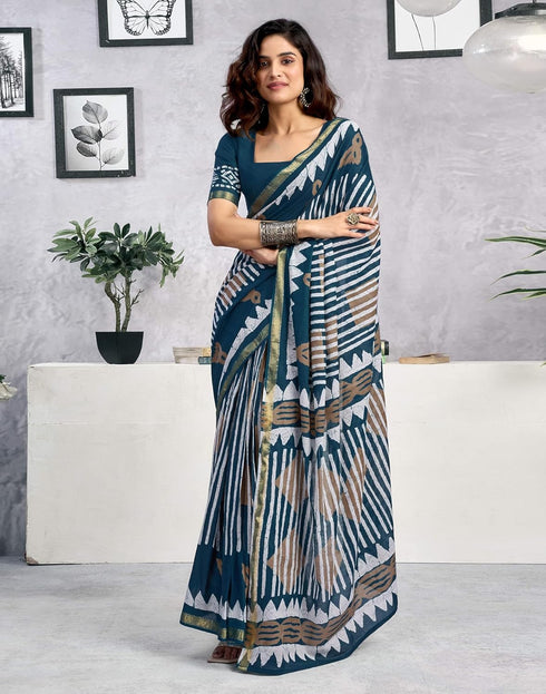 Vasthrlay Womens Printed Unstitched Light Green Saree