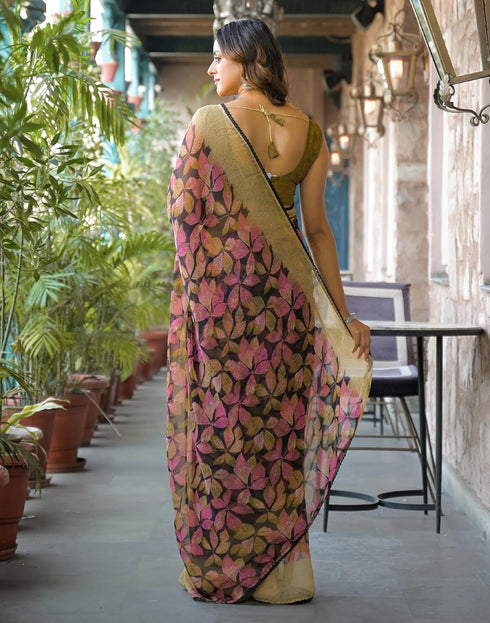 Vasthrlay Chiffon Blouse Maroon Saree