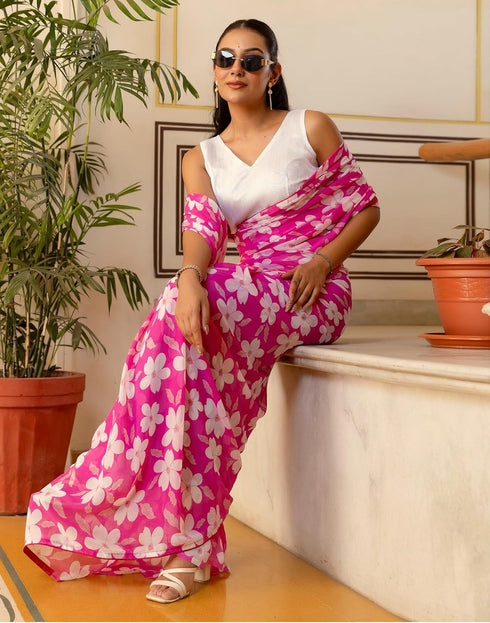 Vasthrlay Georgette Printed Unstitched Lavender Saree