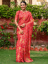 Vasthrlay Bandhani Printed Coral Red Saree With Unstitched Blouse Piece