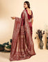 Vasthrlay Kanjivaram Banarasi Wedding Maroon Saree With Unstitched Blouse Piece