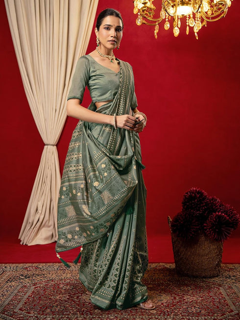 Vasthrlay Vichitra Printed Unstitched Maroon Saree
