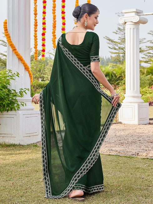 Vasthrlay Georgette Scalloped Yellow Saree