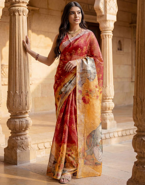 Vasthrlay Womens Printed Unstitched Dusty Pink Saree