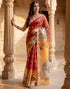 Vasthrlay Womens Printed Dusty Orange | Yellow Saree With Unstitched Blouse Piece