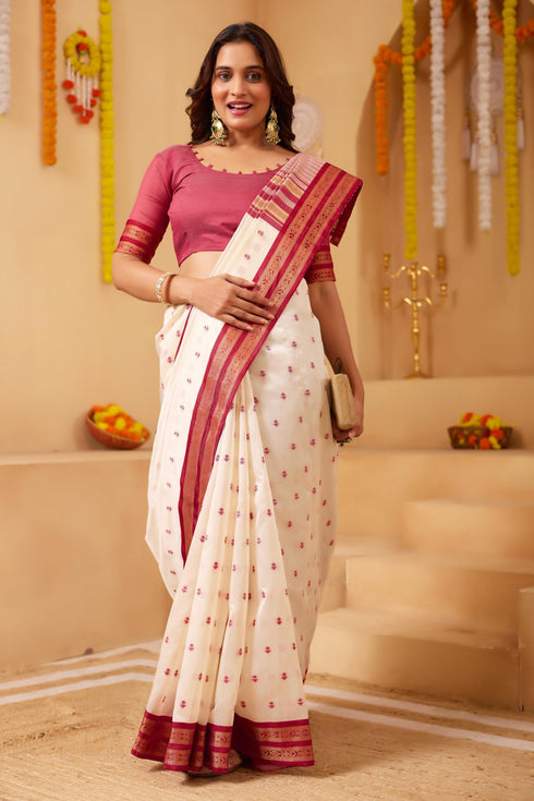 Vasthrlay Orange Jacquard Unstitched Saree