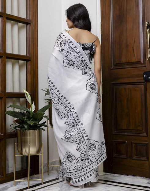 Vasthrlay Special Printed Unstitched Beige Saree