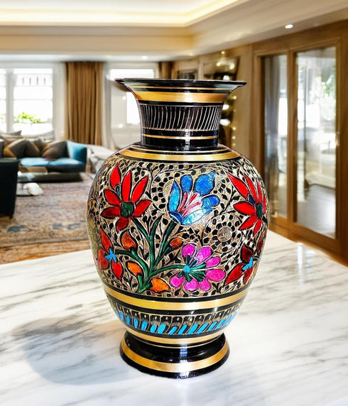 Brass Hand Carved Bidri Work Flower vase