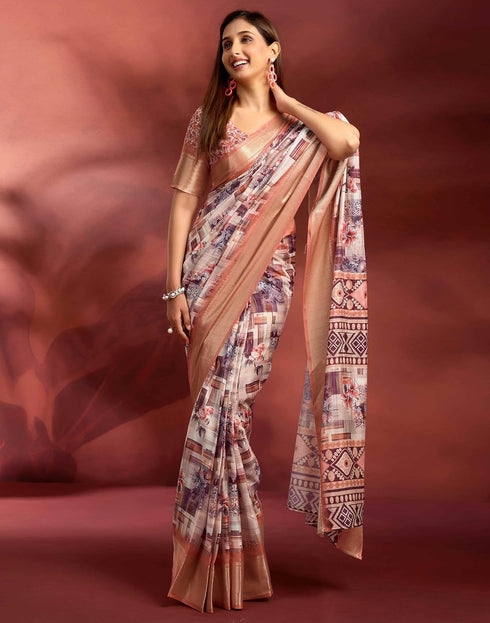 Vasthrlay Printed Jacquard Unstitched Rama Green Saree
