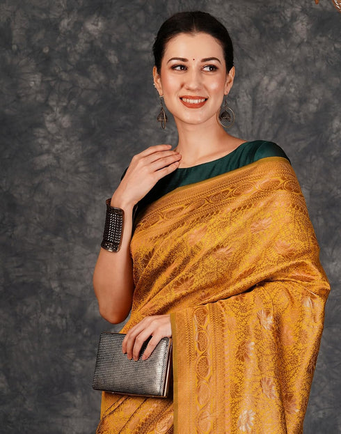 Vasthrlay Banarasi Kanjeevaram Unstitched Beige Saree