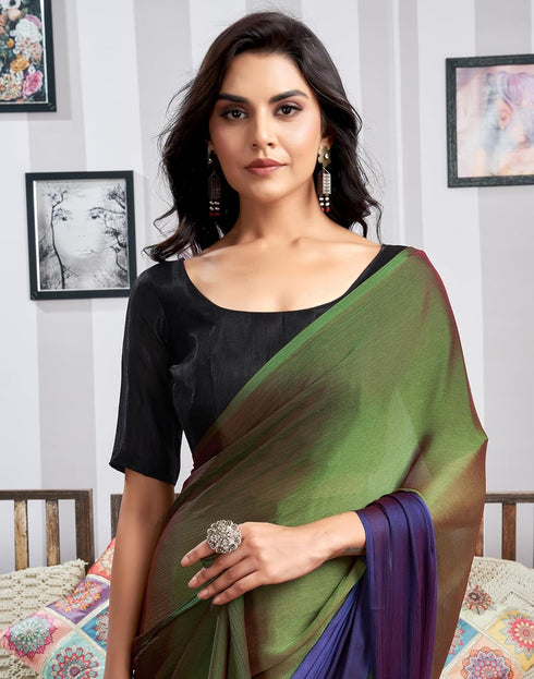 Vasthrlay Womens Chiffon Unstitched Blue Saree