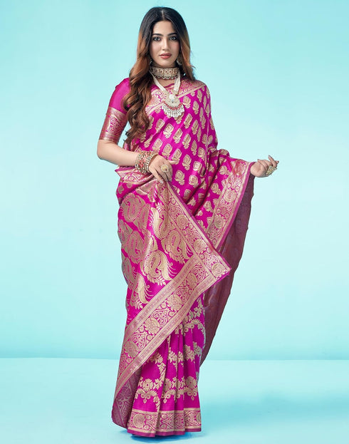 Vasthrlay Banarasi Jacquard Unstitched Yellow Saree