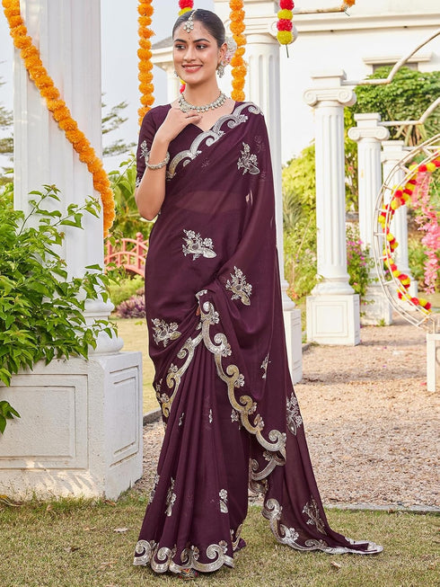 Vasthrlay Georgette Embroidery Dark Saree