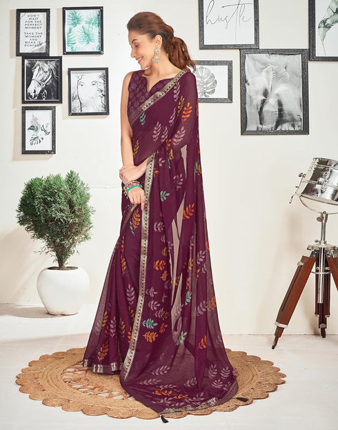 Vasthrlay Chiffon Tassels Unstitched Dark Green Saree