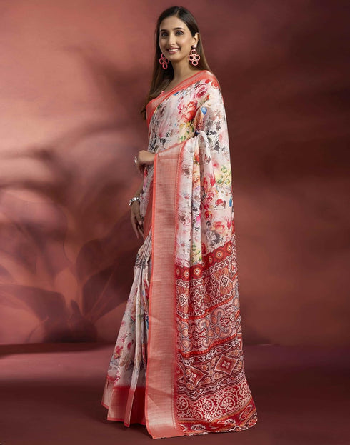 Vasthrlay Womens Printed Unstitched Navy Blue Saree