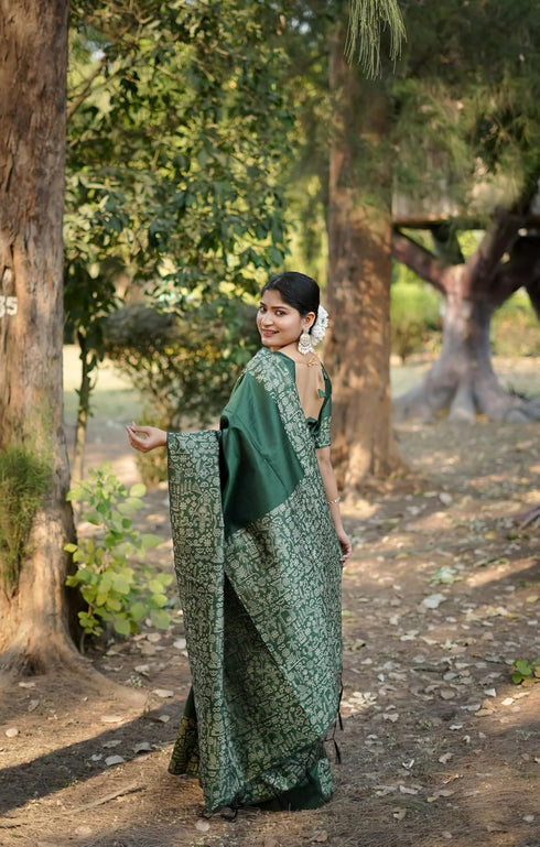 Vasthrlay Tussar Kalamkari Geometric Floral Design