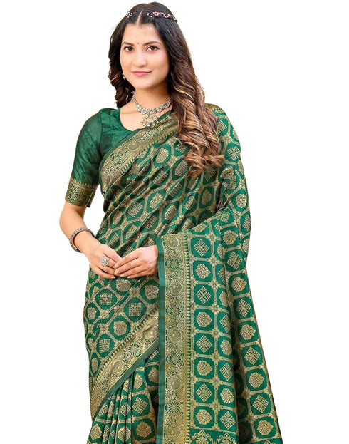 Vasthrlay Womens Weaving Unstitched Dark Green Saree