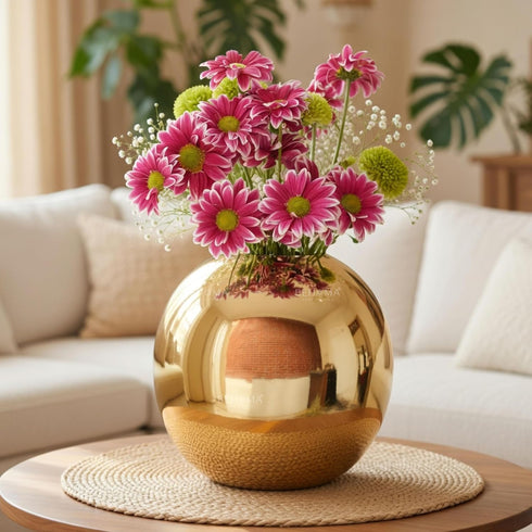 Metal Ball Round Metal Vase for Home Décor