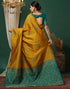 Vasthrlay Banarasi Jacquard Yellow Saree With Green Unstitched Blouse Piece