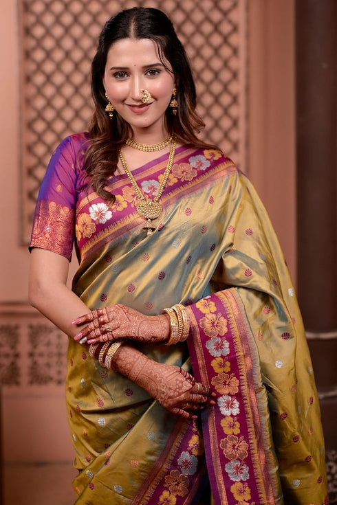 Vasthrlay Kanjivaram Unstitched Mahendi Ethnic Wear