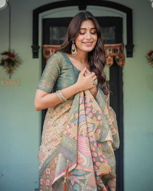 Vasthrlay Handloom Cotton Turquoise Saree
