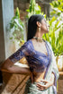 Vasthrlay Off White Green Textured Polyester Saree With Kalamkari Floral Panel| Zari Border And Unstitched Blouse Piece