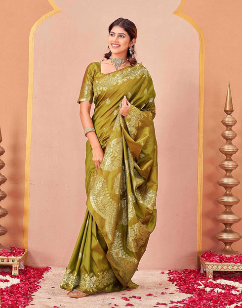 Vasthrlay Kanjivaram Jacquard Unstitched Mustard Saree
