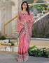 Vasthrlay Chiffon Chevron Pink Saree With Unstitched Blouse Piece
