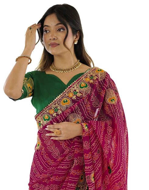 Vasthrlay Georgette Embroidery Unstitched Red Saree