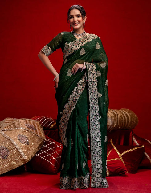 Vasthrlay Embroidery Scalloped Unstitched Maroon Saree