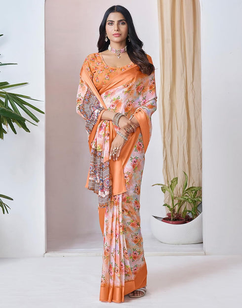 Vasthrlay Georgette Printed Unstitched Multicolor Saree