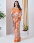 Vasthrlay Georgette Printed Orange Saree With Unstitched Blouse Piece