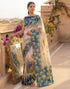 Vasthrlay Womens Printed Unstitched Navy Blue Saree