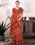 Vasthrlay Bandhani Printed Red And White Saree With Unstitched Blouse Piece