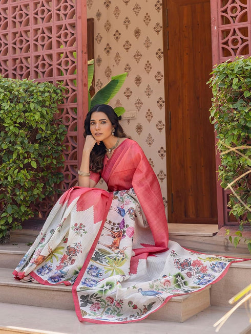 Vasthrlay Shimmer Printed Unstitched Light Green Saree
